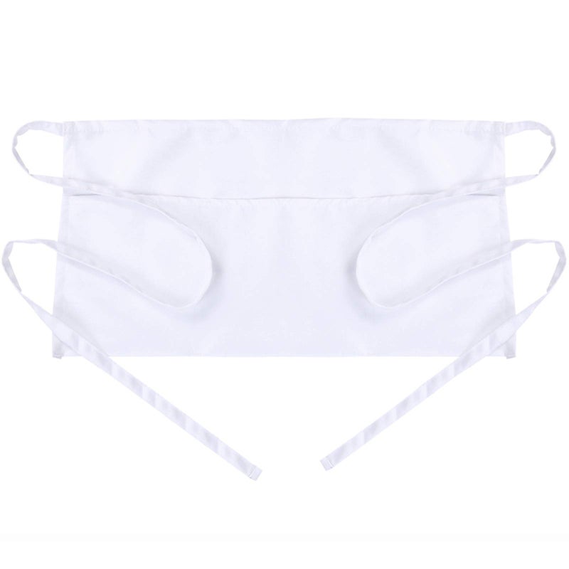 BOHARERS Waist Apron with 3 Pockets - White Waitress Waiter Server Short Apron - Image 1
